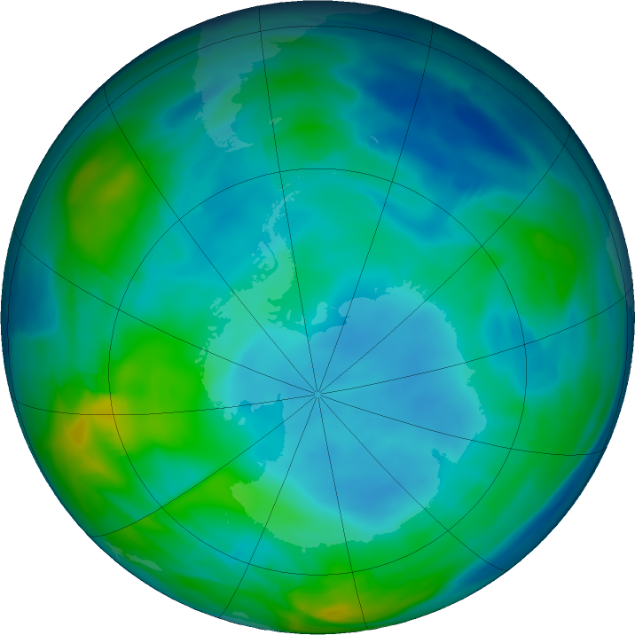 Antarctic ozone map for 13 June 2020